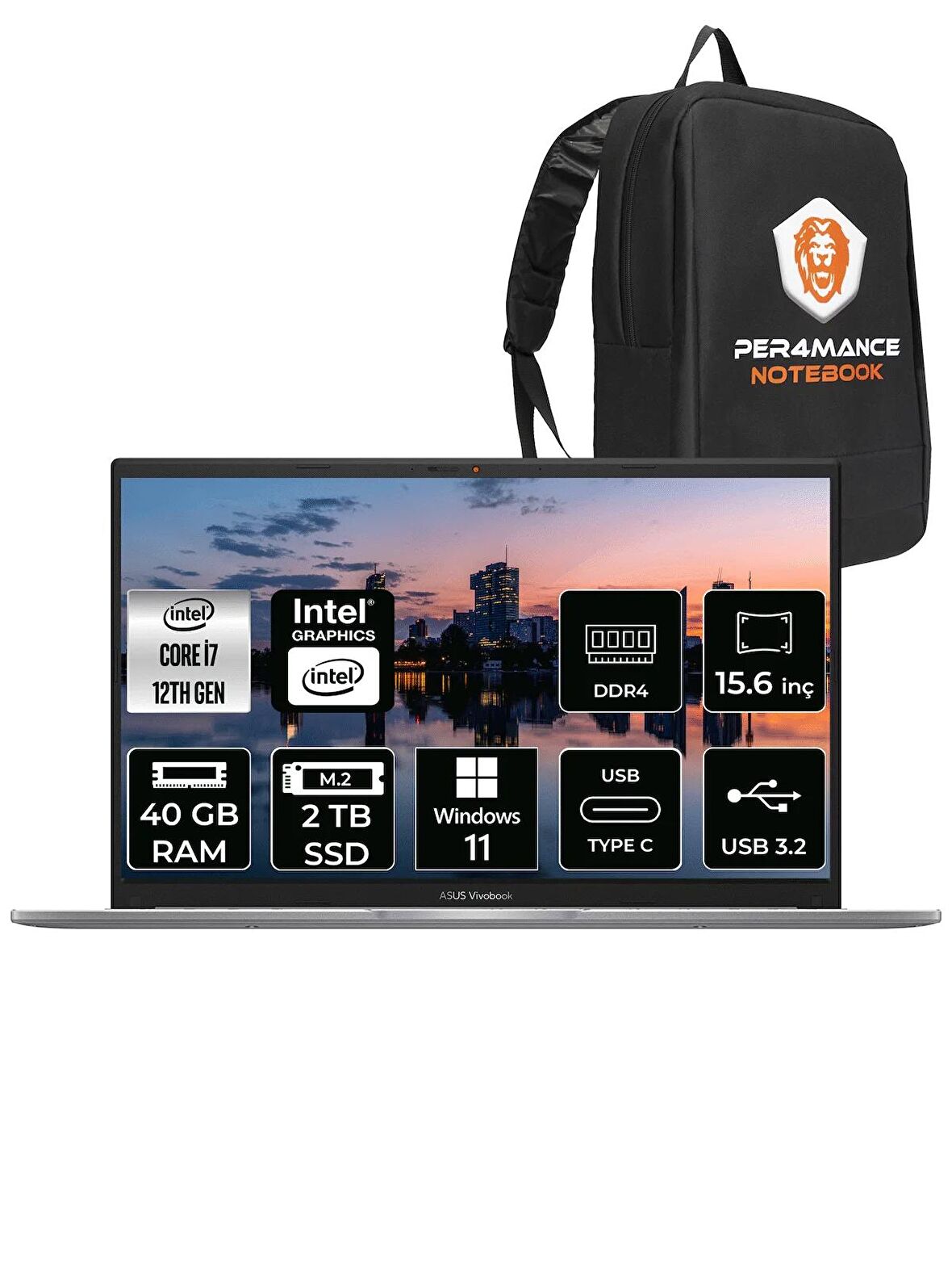 ASUS Vivobook 15 X1504ZA i7 1255U 40GB RAM 2TB SSD 15.6'' FHD W11PRO BQ441 & PER4 ÇANTA