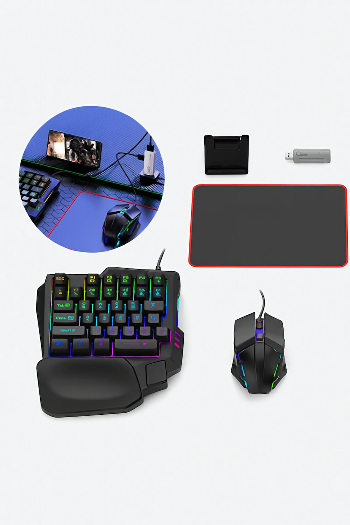 5-1 IN Klavye ve Fare Konsolu Denetleyici Dönüştürücü Adaptör Desteği Android Telefonlar İçin