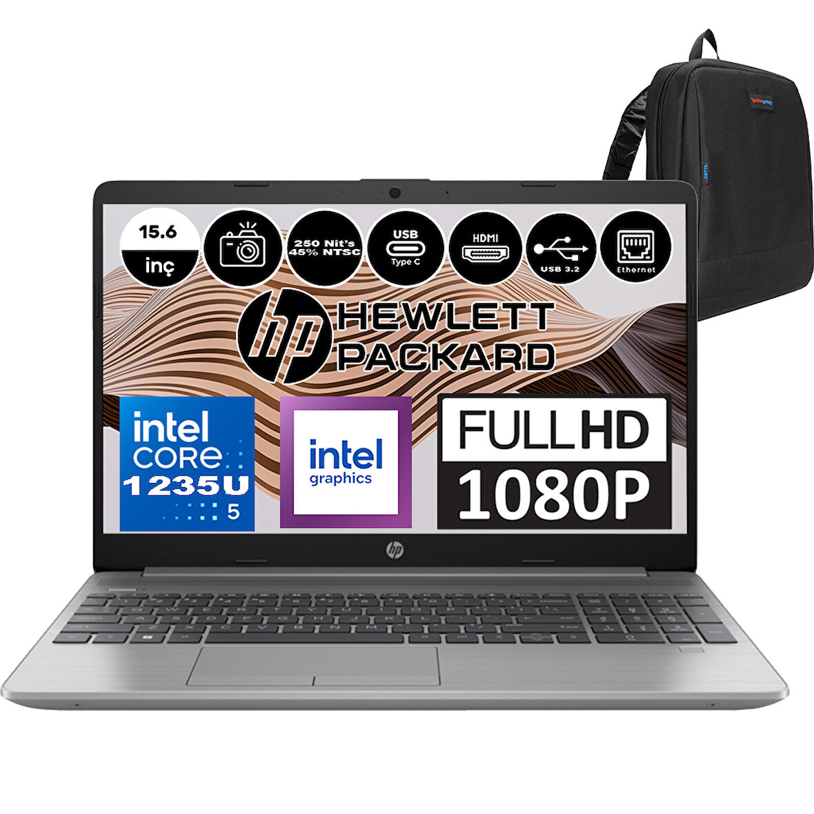 Hp 250 G9 Intel Core I5 1235U 8gb 1tb SSD Intel® Iris® Xᵉ Windows 11 Pro 15.6" Fhd Taşınabilir Bilgisayar 9M3G5ATP03+ Zetta Çanta