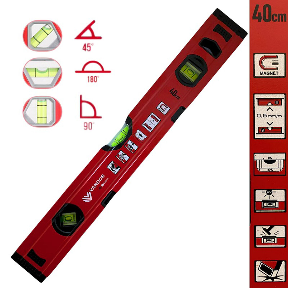 Vandor Pro Alüminyum Mıknatıslı Su Terazisi 40 Cm