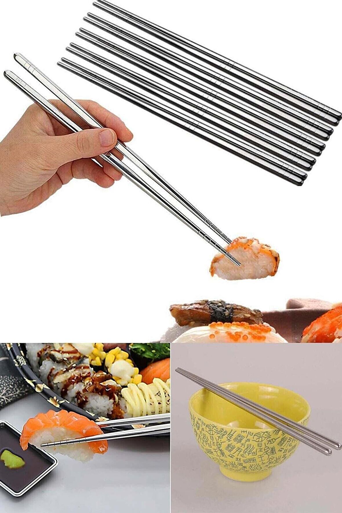 5'li Paslanmaz Çelik Metal Chopstick Çelik Çin Çubuğu