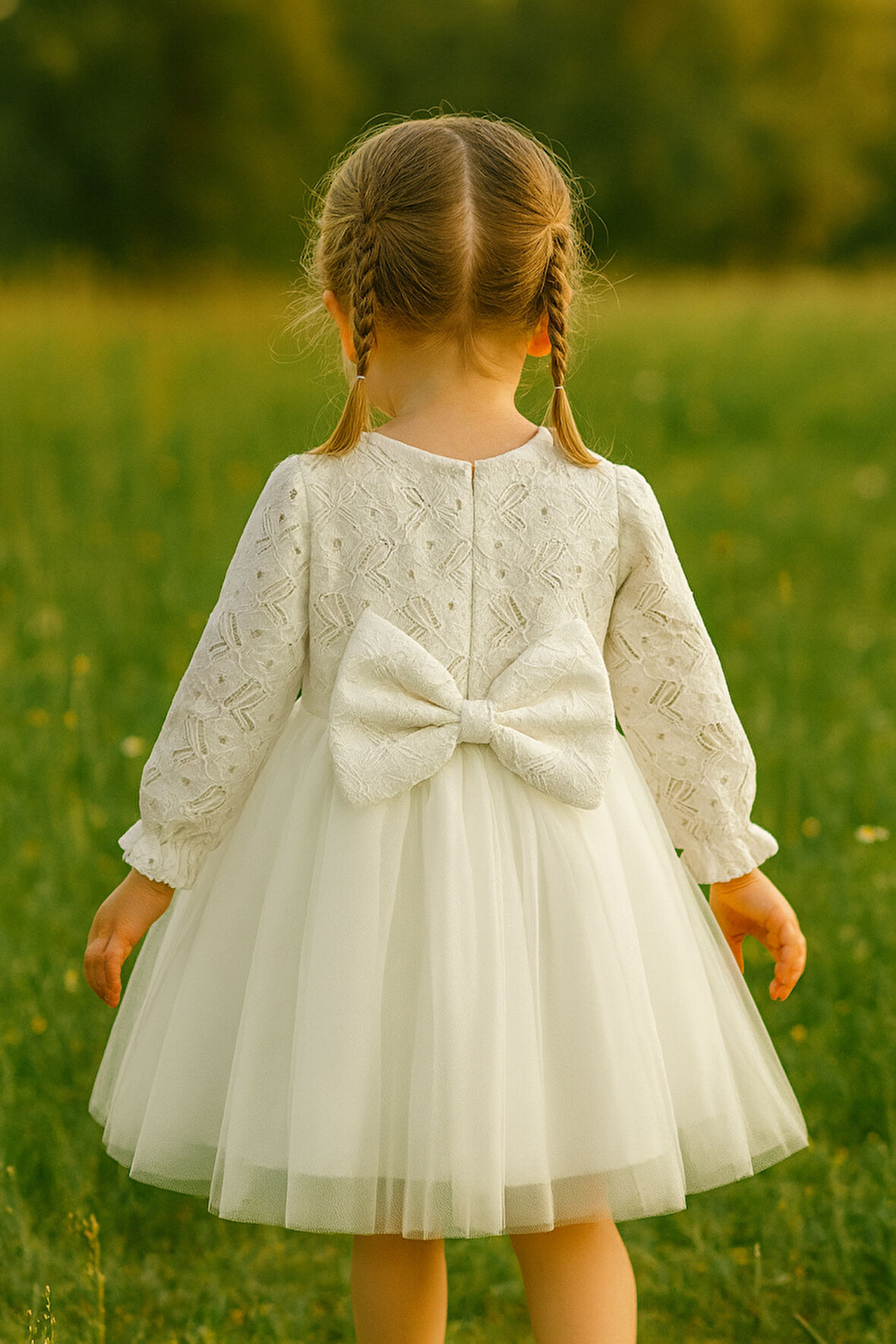 Kız Bebek Çocuk Dantel Güpürlü Doğum Günü Parti Düğün Özel Gün Tüllü Astarlı Prenses Abiye Elbise