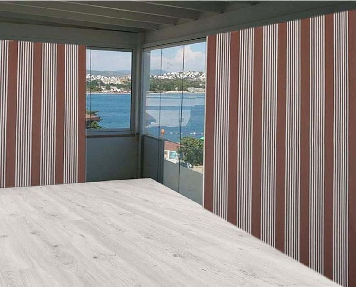 Ceylan Home Balkon Perdesi Kahverengi İnce Çizgili 850x250