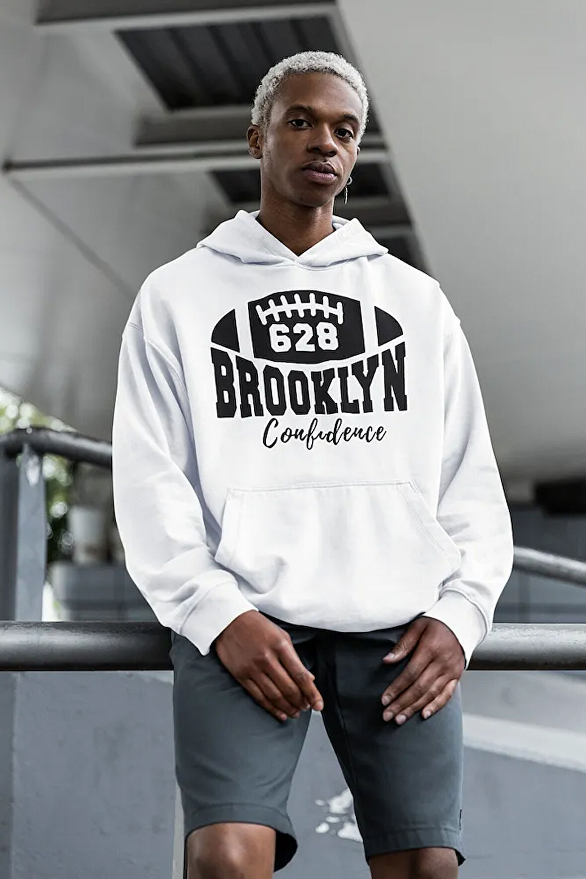 628 Brooklyn Confidence Yazılı Unisex Oversize Beyzbol Hoodie