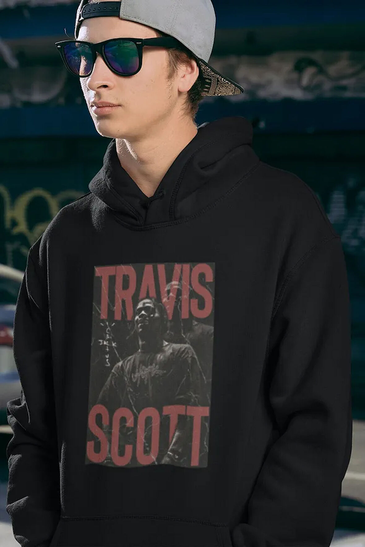 Travis Scott Rapper Baskılı Unisex Oversize Hoodie