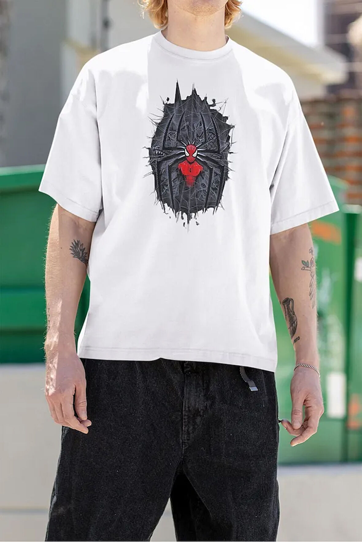 Tasarım Spider-Man Baskılı Unisex Tişört, Oversize Marvel Örümcek Adam Tişört