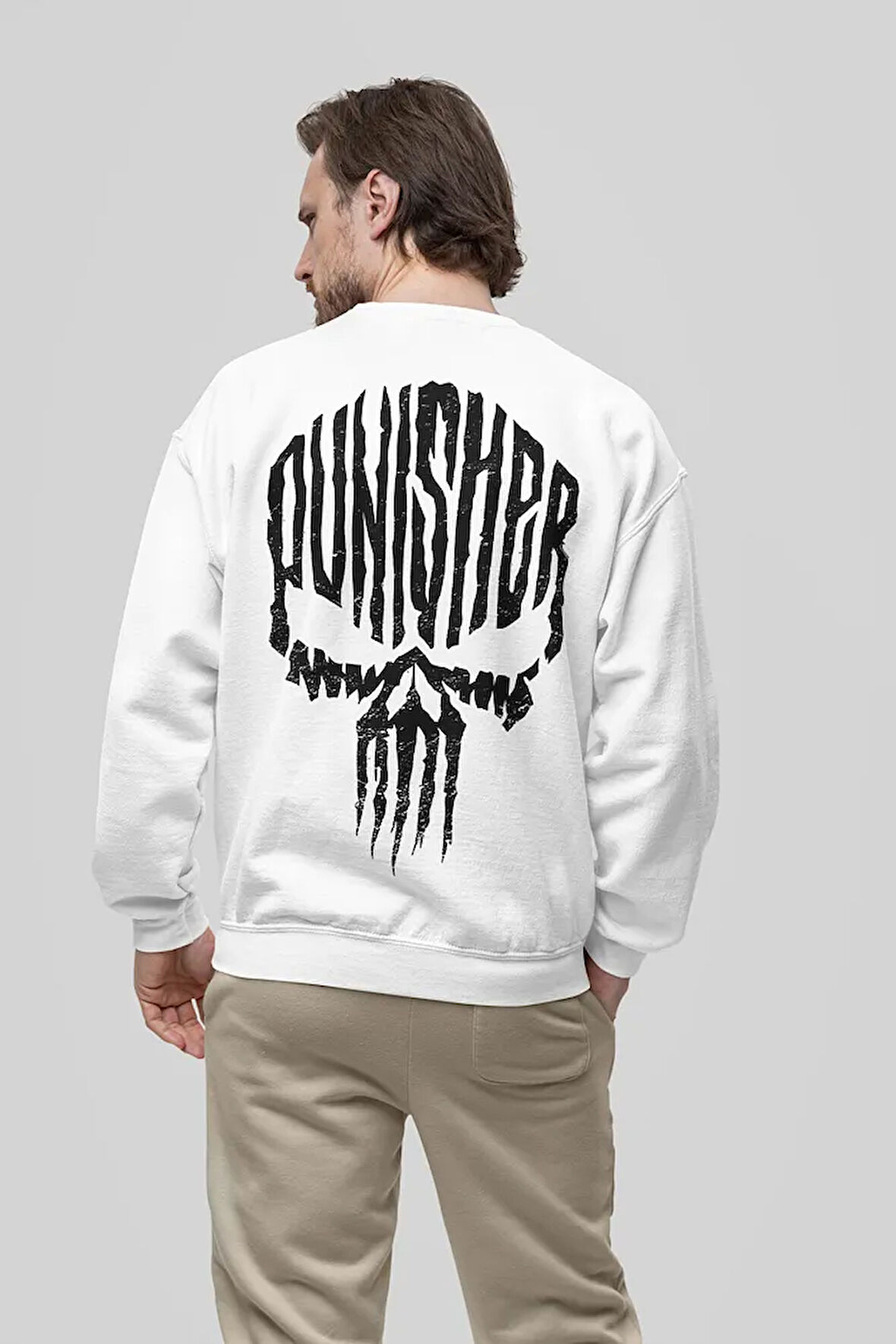 Tasarım Punisher Baskılı Unisex Oversize Dizi Sweatshirt