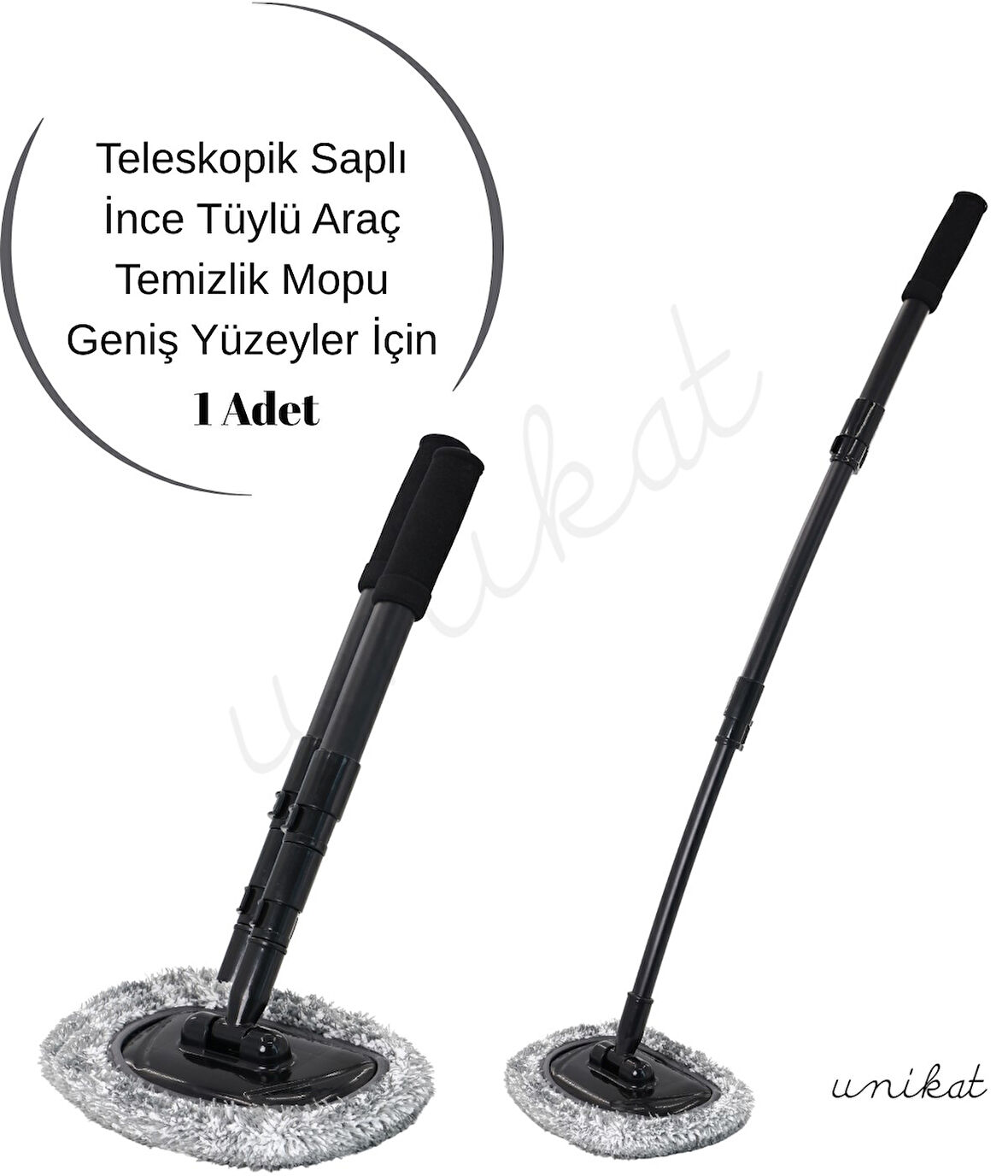 Unikat Özel Teleskopik Saplı İnce Tüylü Araç Temizlik Mopu – Siyah