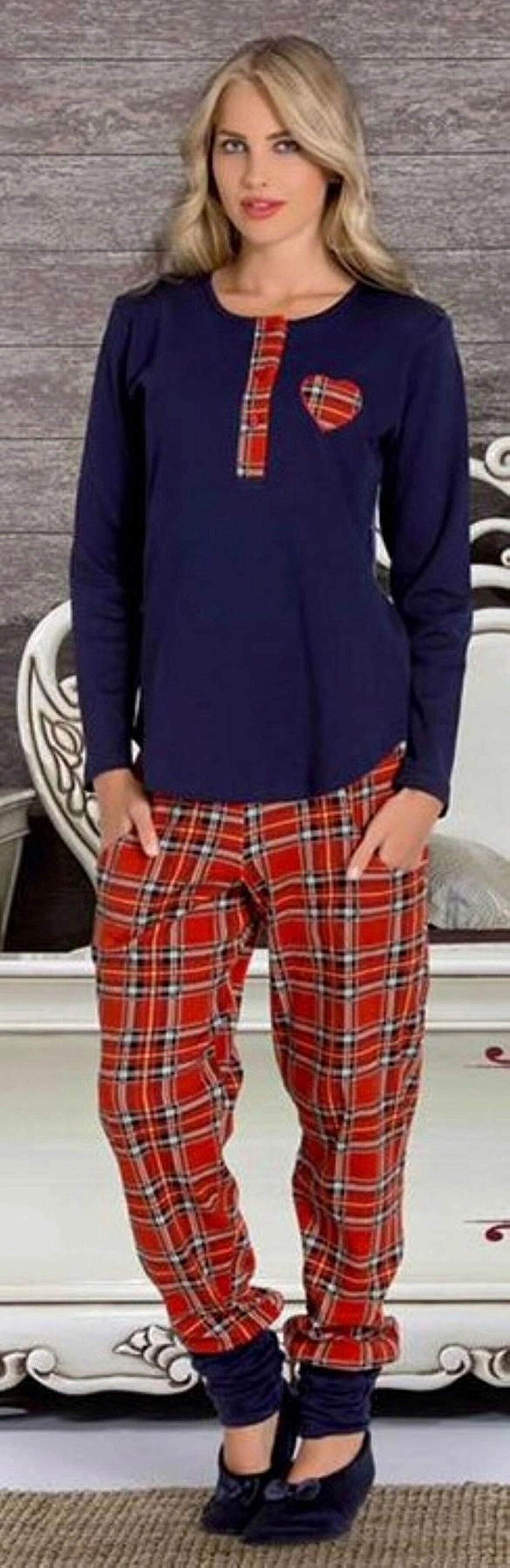 DİKA Ekoseli Pamuklu Kadın Pijama Takımı