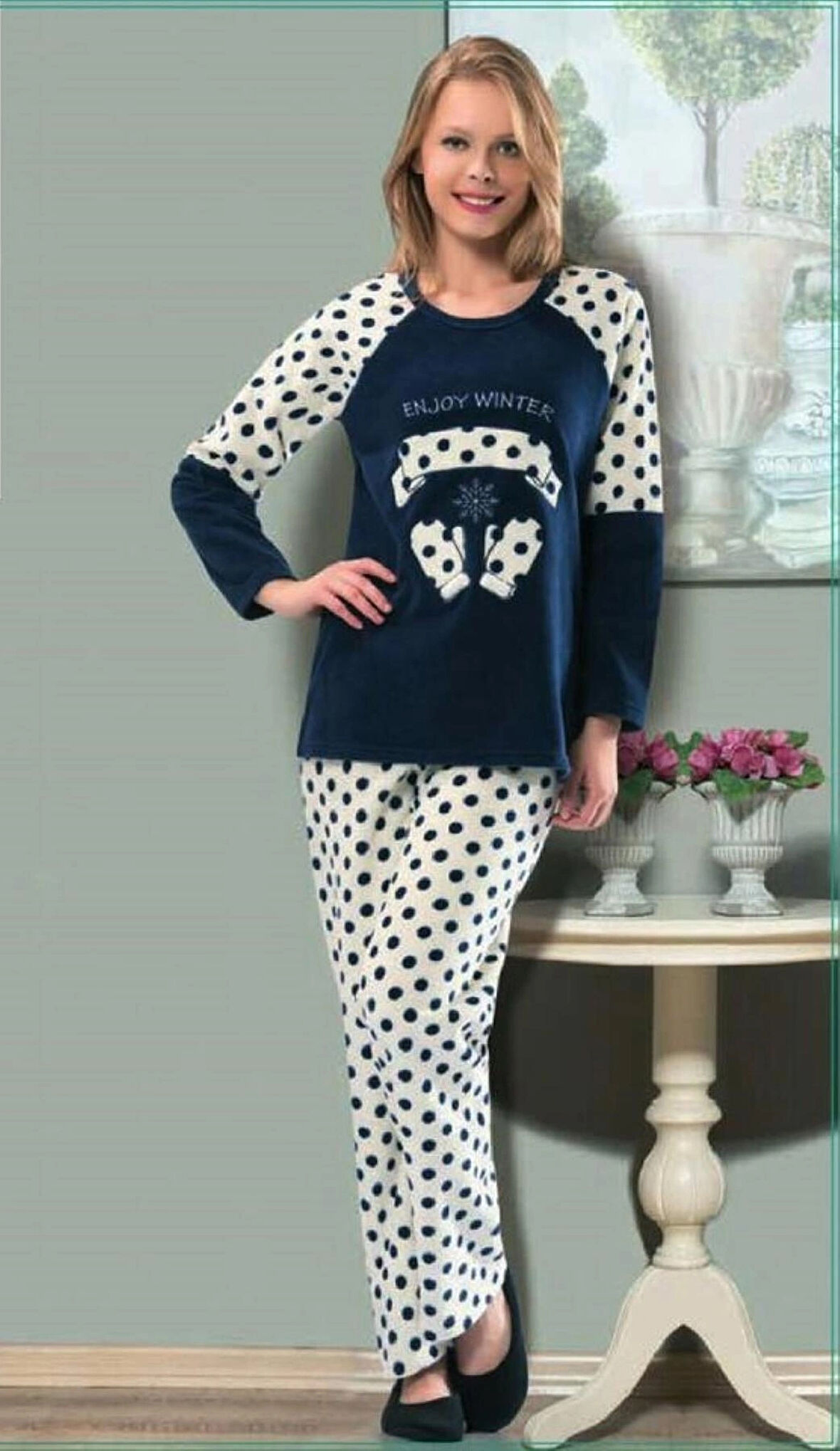 DİKA Kışlık Polar Pijama Takımı Lacivert