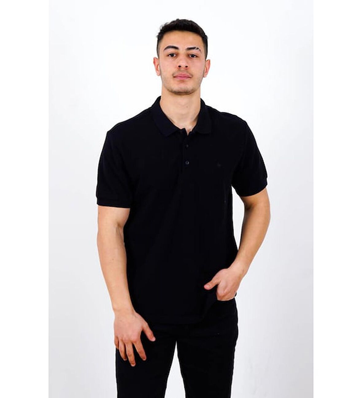 2127 Düz Pike Polo Yaka Trender Erkek T-Shirt SİYAH