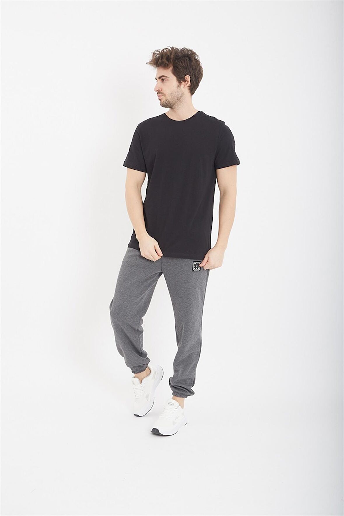 Trender 2146 Flamlı Düz Sıfır Yaka Erkek T-Shirt SİYAH