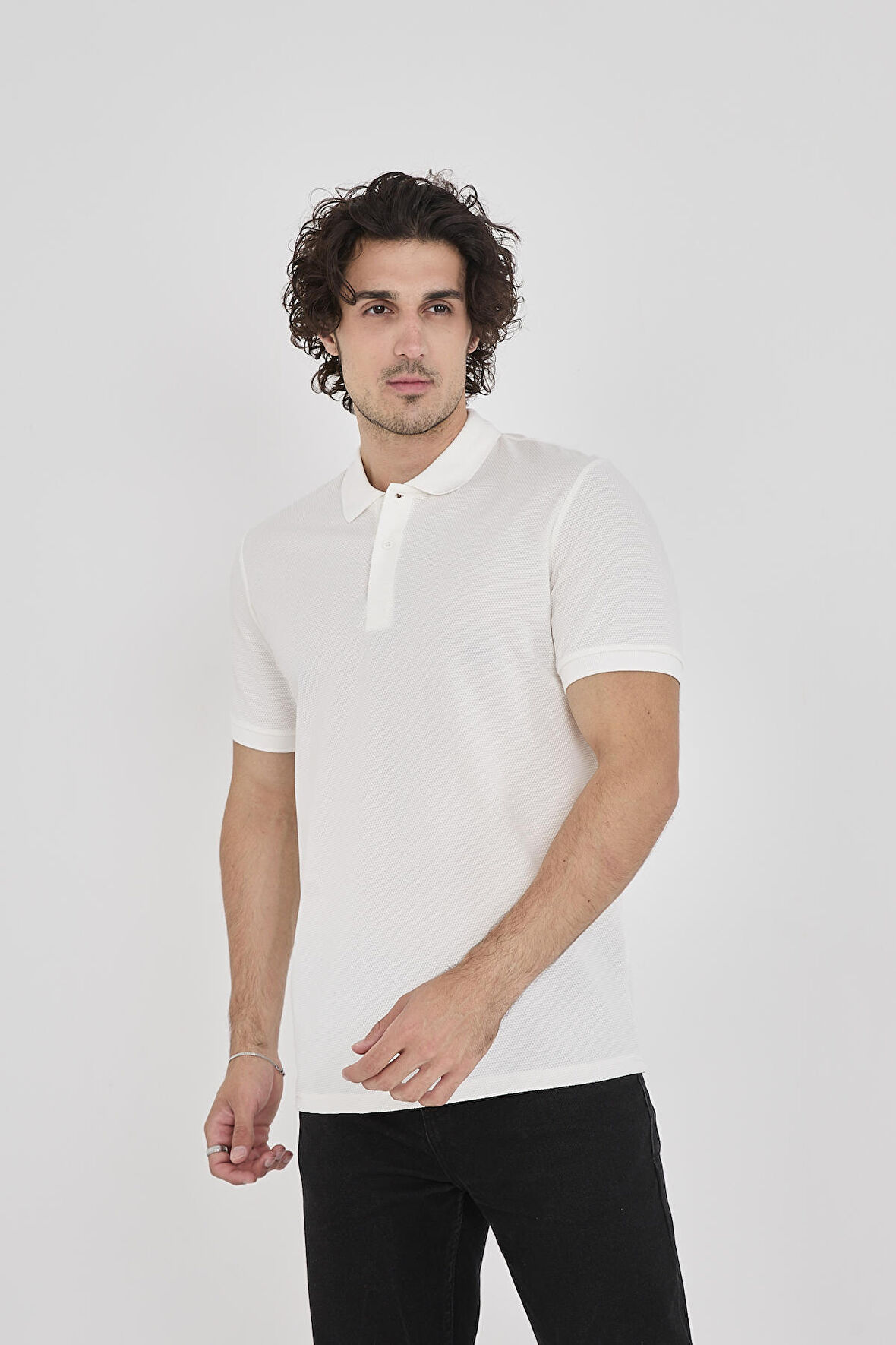 2326 Petek Süprem Polo Yaka Trender Erkek T-Shirt BEYAZ