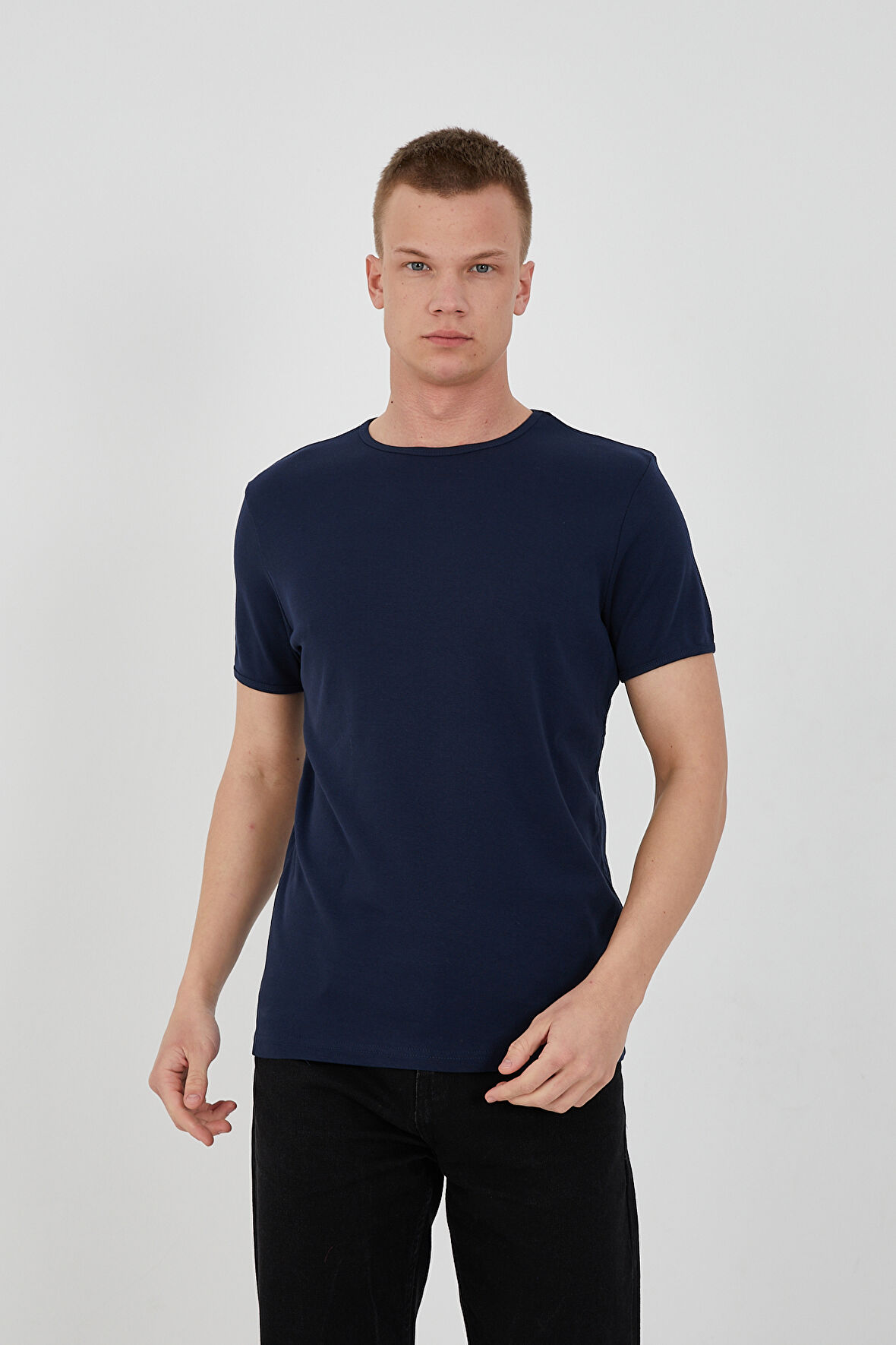 2143 O Yaka Trender Erkek T-Shirt İNDİGO