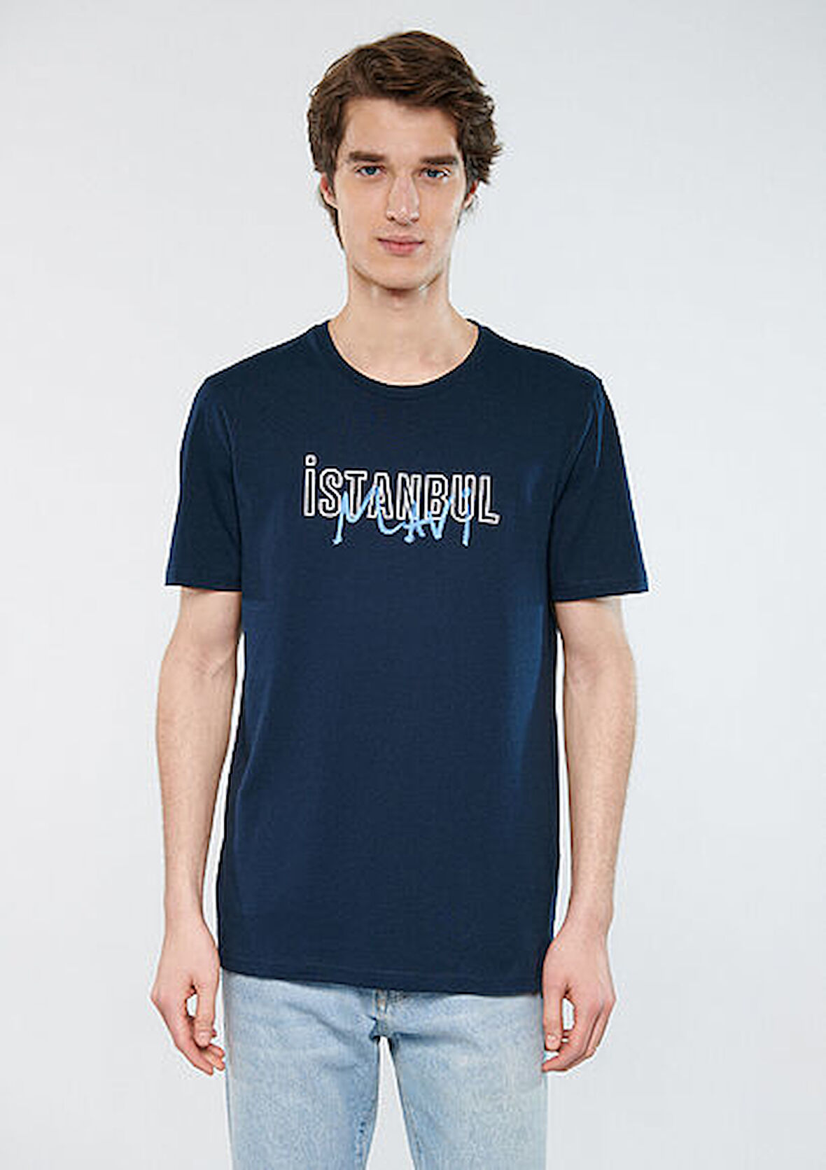 Mavi Erkek İstanbul Baskılı T-Shirt M067114-34319 Gece Lacivert