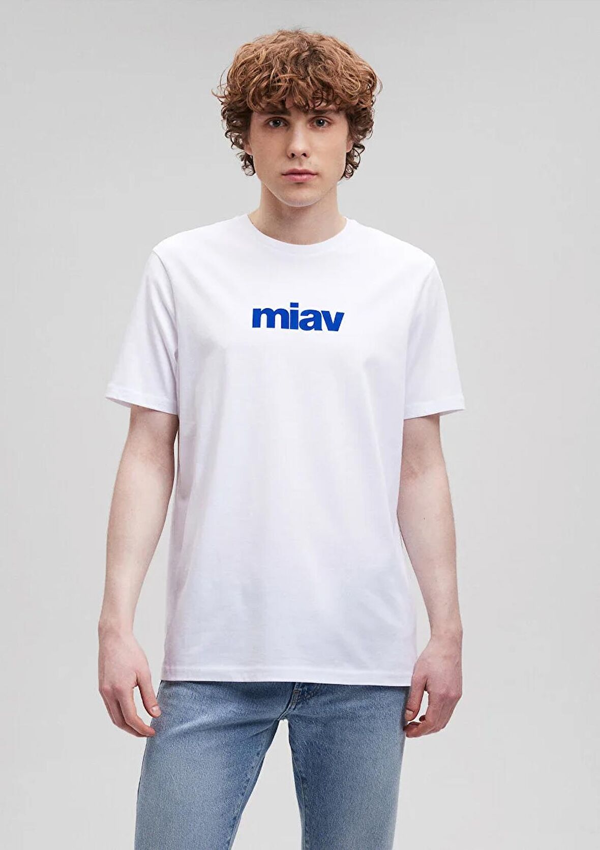 Mavi Miav Baskılı  Erkek T-Shirt M067153-620 Beyaz