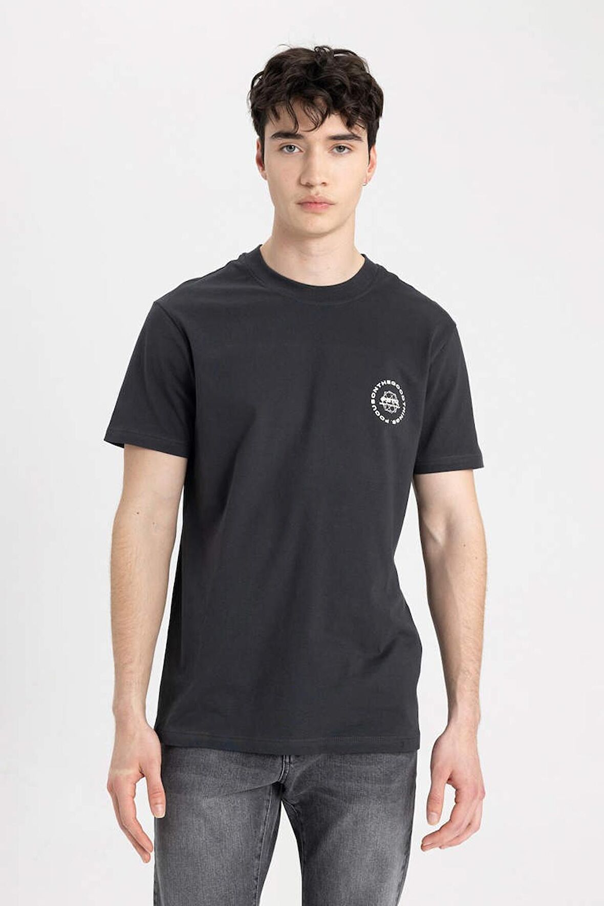 Defacto Erkek T-shirt C2079AX/AR204 ANTHRA
