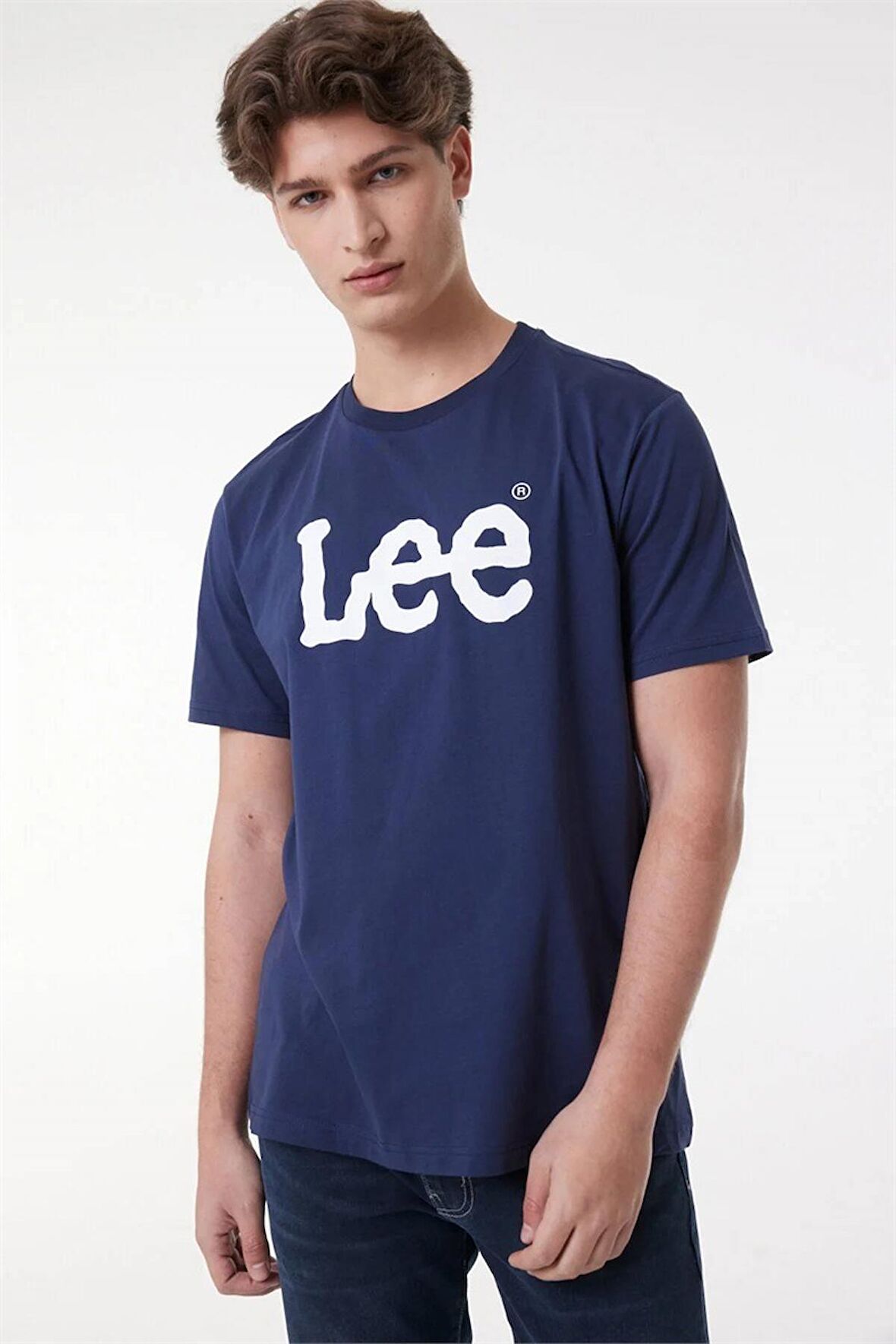 Lee Lightweight SS Wobbly Logo Crew Neck Bisiklet Yaka Erkek T-shirt L65QAIEE Navy