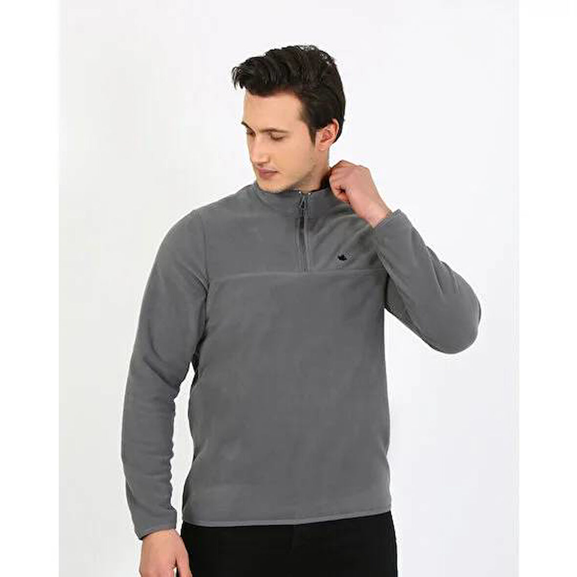 6001 Yarım Fermuarlı Polar Erkek Sweat Gri