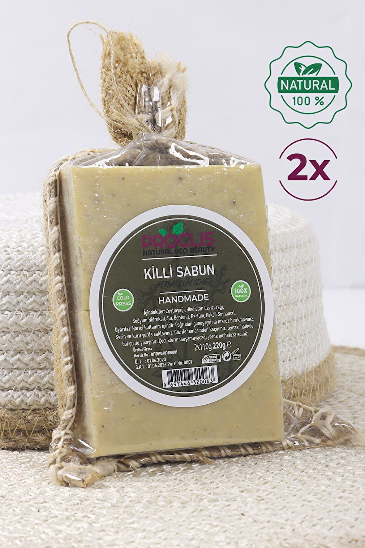 Doğal El Yapımı %100 Saf Killi Sabun Çiftli