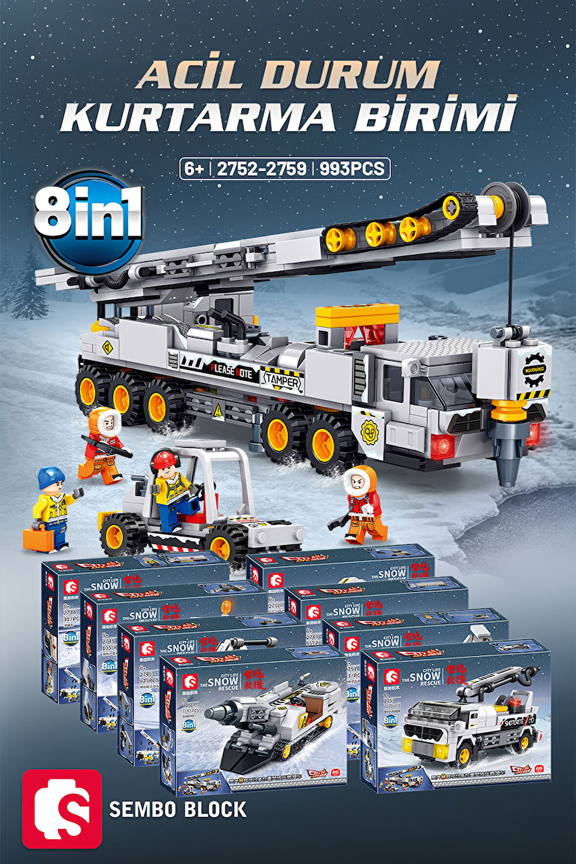 Sembo Block 8'i 1 arada Kar Kurtarma seti 993 Parça yapı blokları Lego ile uyumlu(2752-2759)