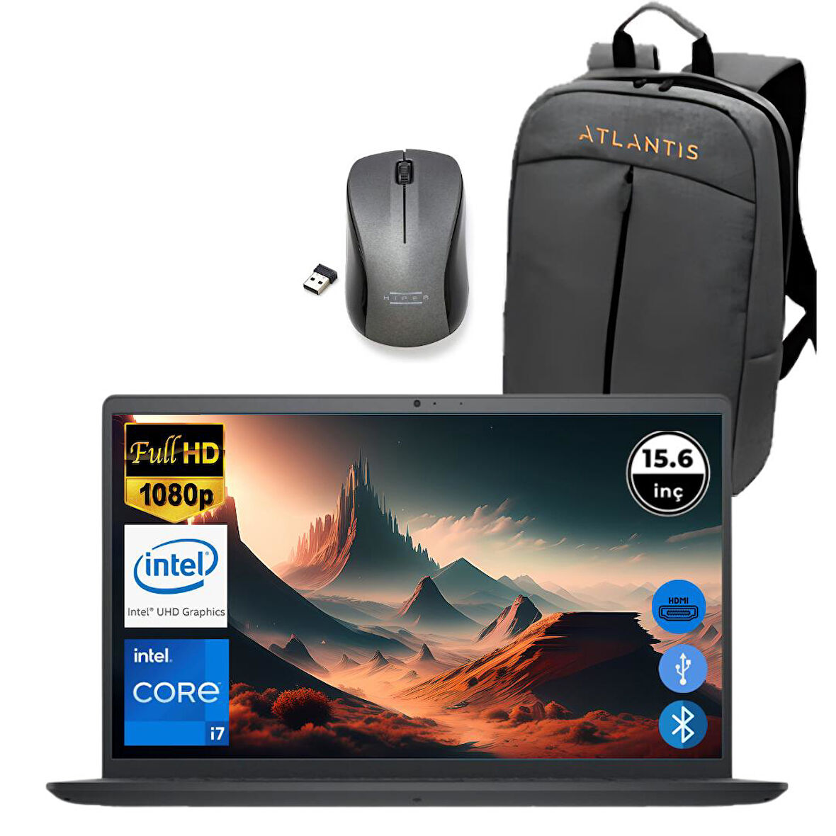 Dell Inspiron 3520 i7 1255U 8GB 2TB M.2 SSD I35201013U ATL94 O/B 15.6" Fdos Taşınabilir Bilgisayar+Çanta&Mouse