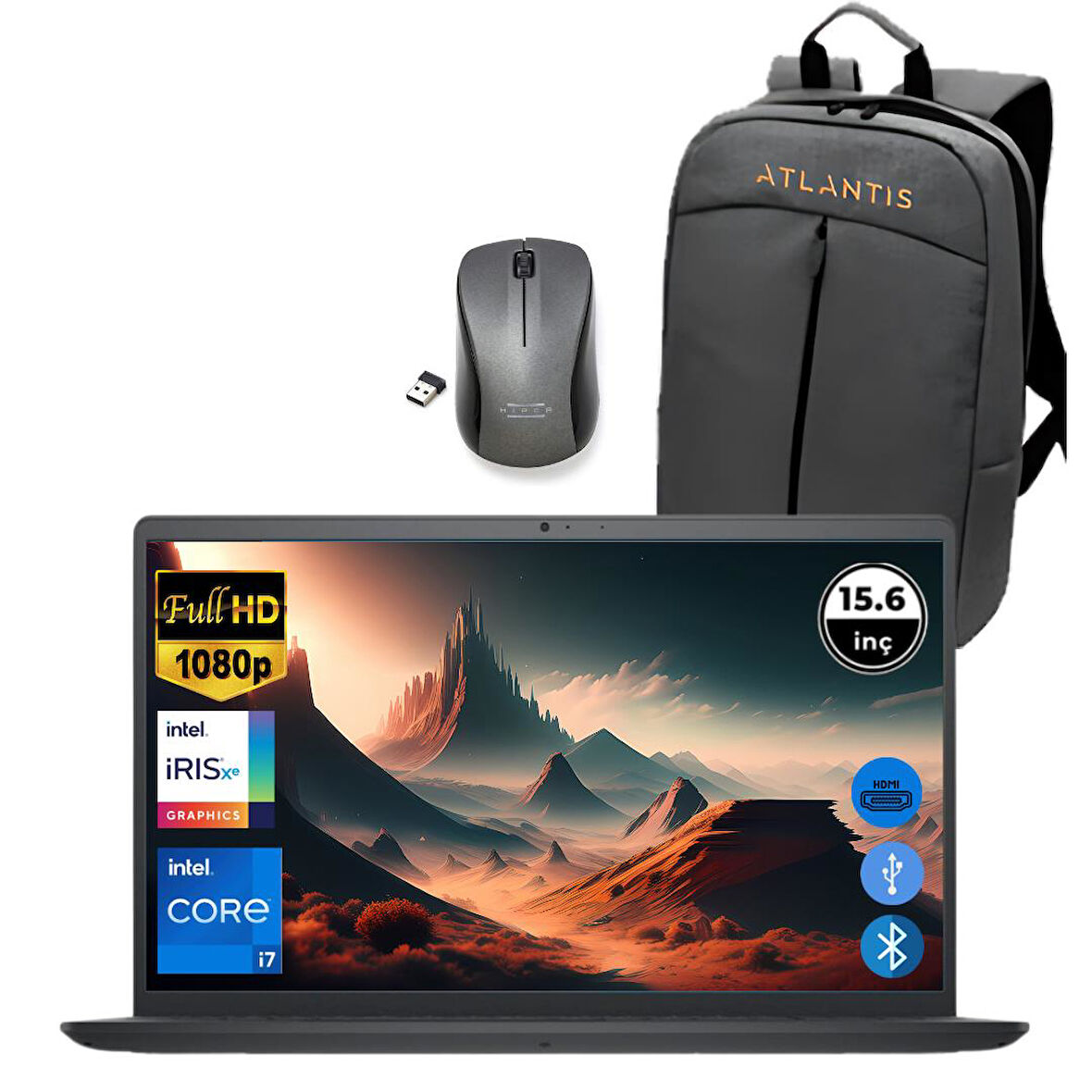 Dell Inspiron 3520 i7 1255U 40GB 1TB M.2 SSD I35201013U ATL110 O/B 15.6" Fdos Taşınabilir Bilgisayar+Çanta&Mouse