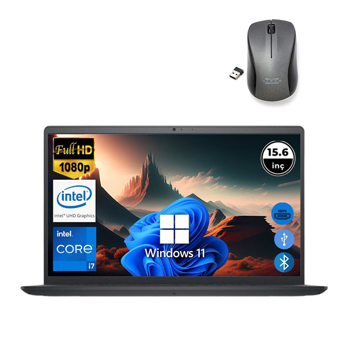 Dell Inspiron 3520 i7 1255U 8GB 2TB M.2 SSD I35201013U ATL154 O/B 15.6" Win11Pro Taşınabilir Bilgisayar+Mouse