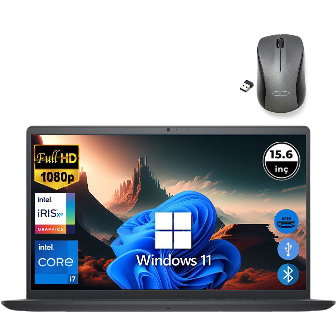 Dell Inspiron 3520 i7 1255U 24GB 2TB M.2 SSD I35201013U ATL163 O/B 15.6" Win11Pro Taşınabilir Bilgisayar+Mouse