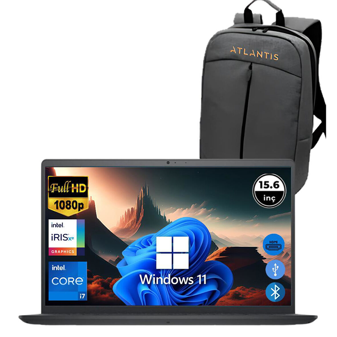 Dell Inspiron 3520 i7 1255U 24GB 2TB M.2 SSD I35201013U ATL193 O/B 15.6" Win11Pro Taşınabilir Bilgisayar+Çanta