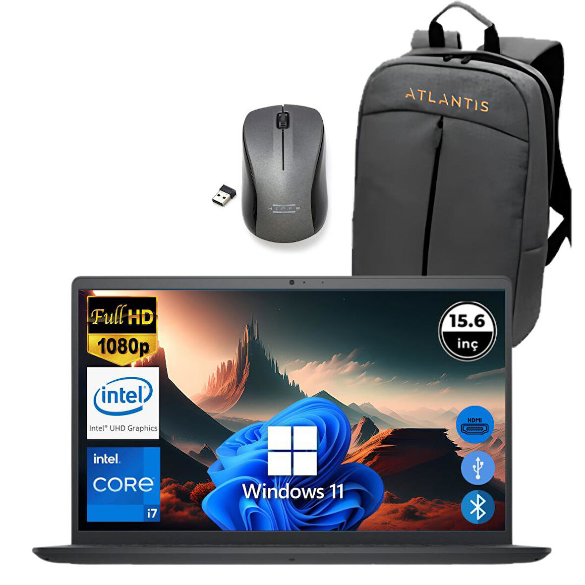 Dell Inspiron 3520 i7 1255U 8GB 2TB M.2 SSD I35201013U ATL214 O/B 15.6" Win11Pro Taşınabilir Bilgisayar+Çanta+Mouse