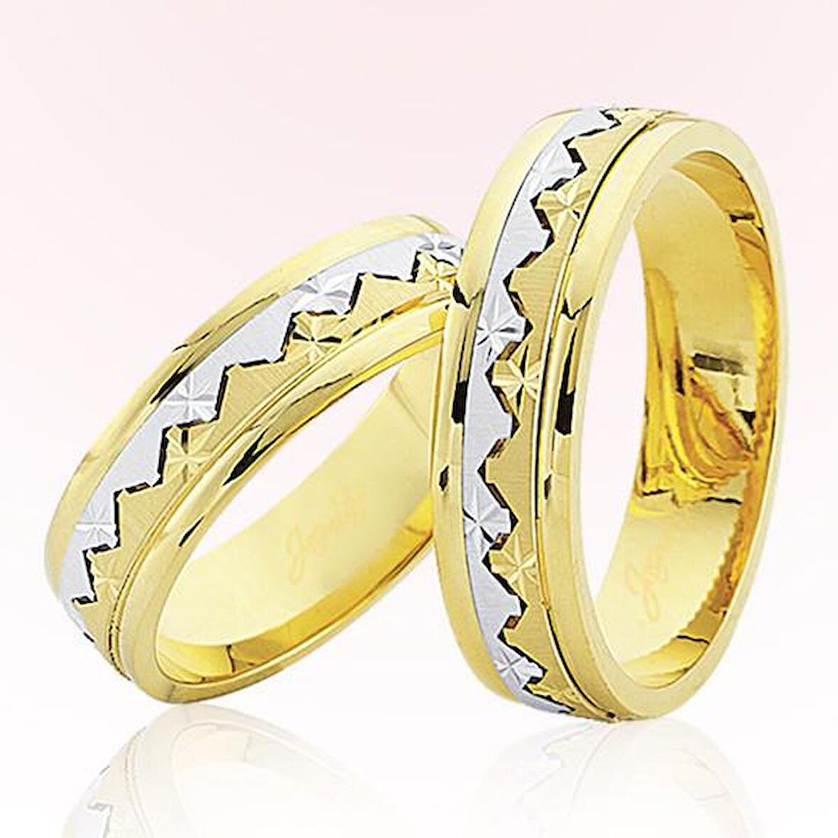 Sarı Beyaz Zigzag Altın Alyans 6606