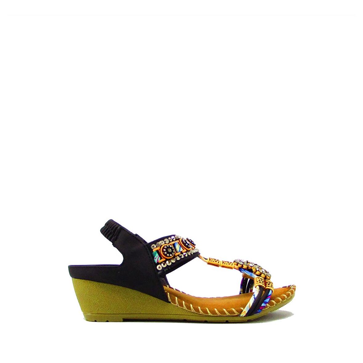 GUJA BLG151-3 SİYAH KADIN TAŞLI DOLGU TOPUK SANDALET