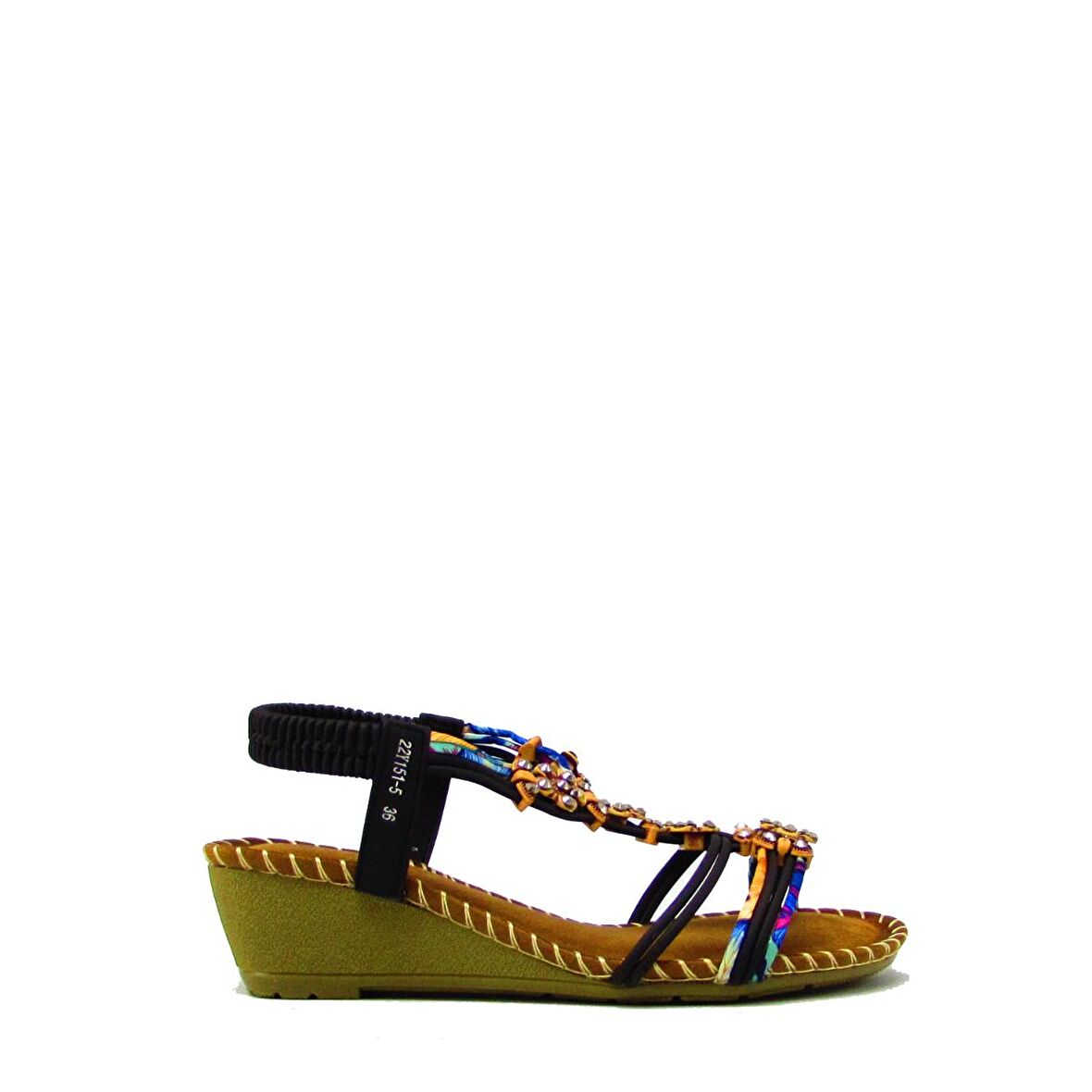 GUJA BLG151-5 SİYAH KADIN TAŞLI DOLGU TOPUK SANDALET