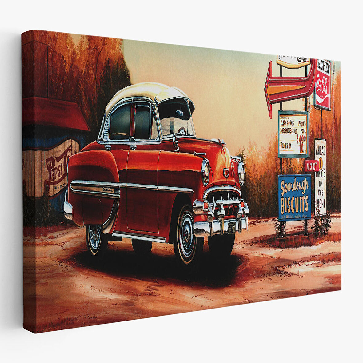 Kırmızı Klasik Araba Tablosu-6608