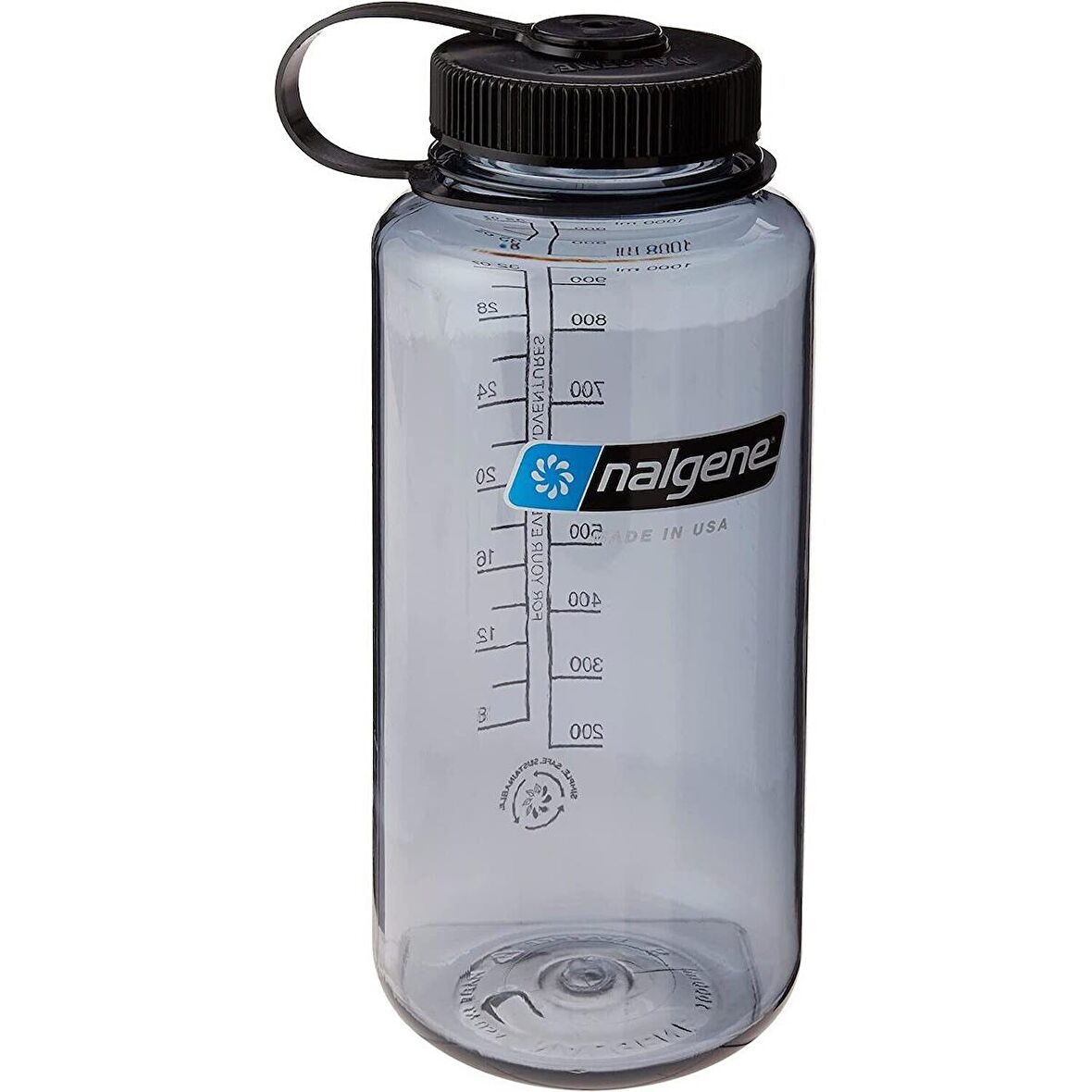 Nalgene Sustain 32oz Geniş Ağızlı Şişe (Siyah Kapaklı Gri) 