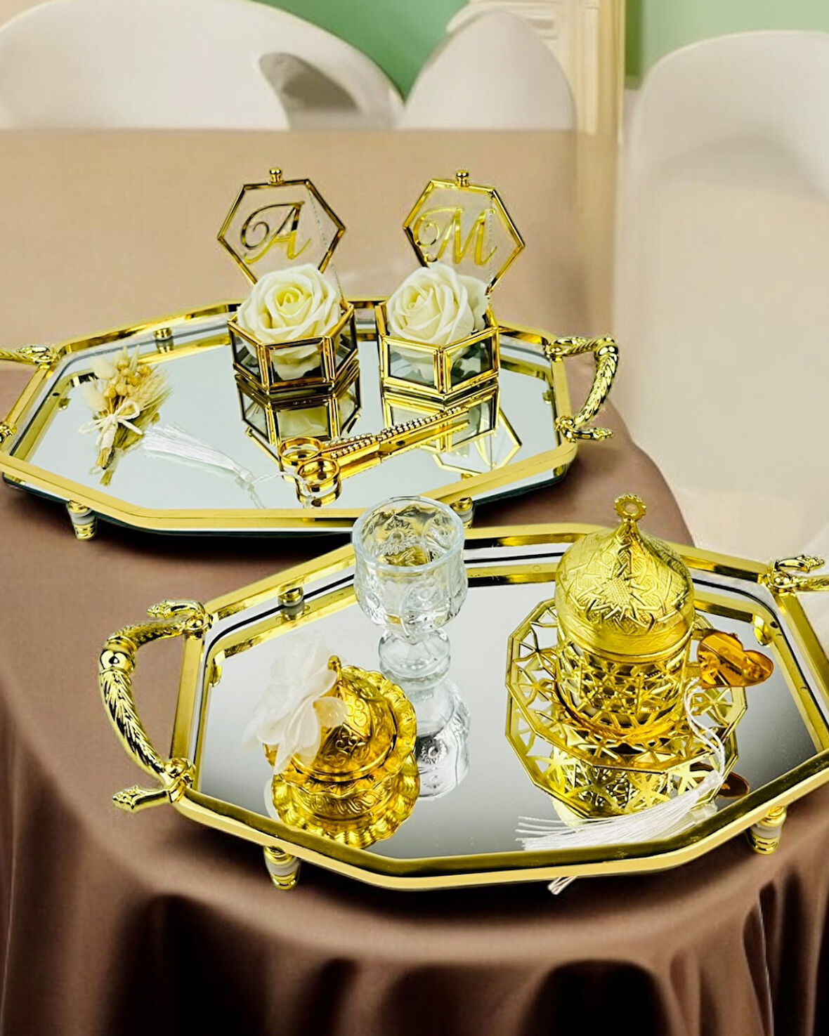 Infinity Gold Şık Söz Nişan Tepsisi