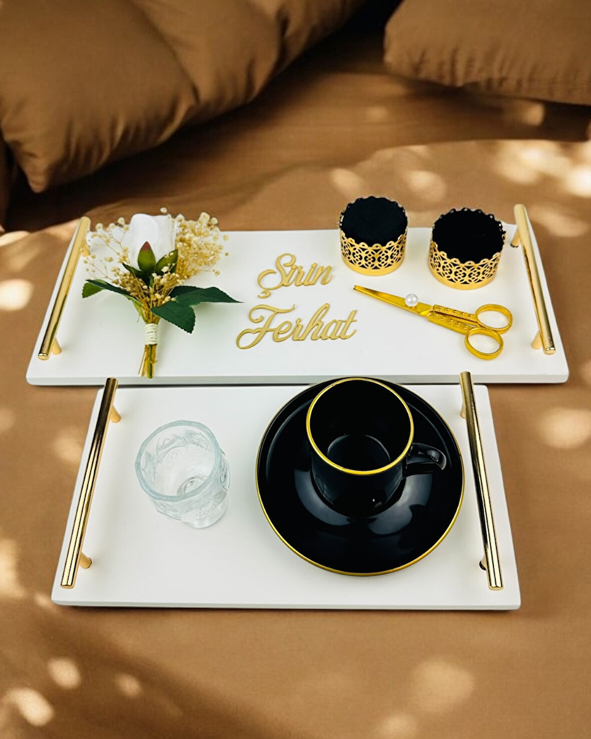 Unite Gold Söz ve Mermer Nişan Tepsisi