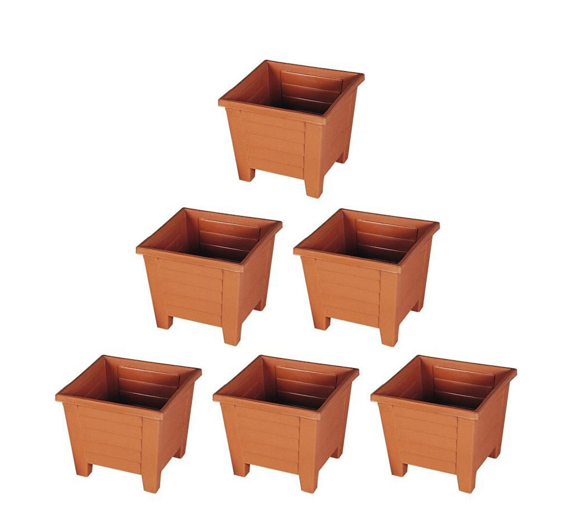 Omnipazar SY-5847 Dekoratif Plastik Kare Ayaklı Saksı 15 lt Kiremit 6 Adet