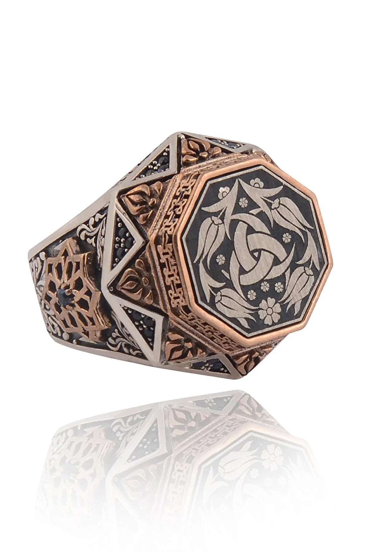 Teşkilat-ı Mahsusa Model Osmanlı Kalkan Işlemeli Erkek Gümüş Yüzük