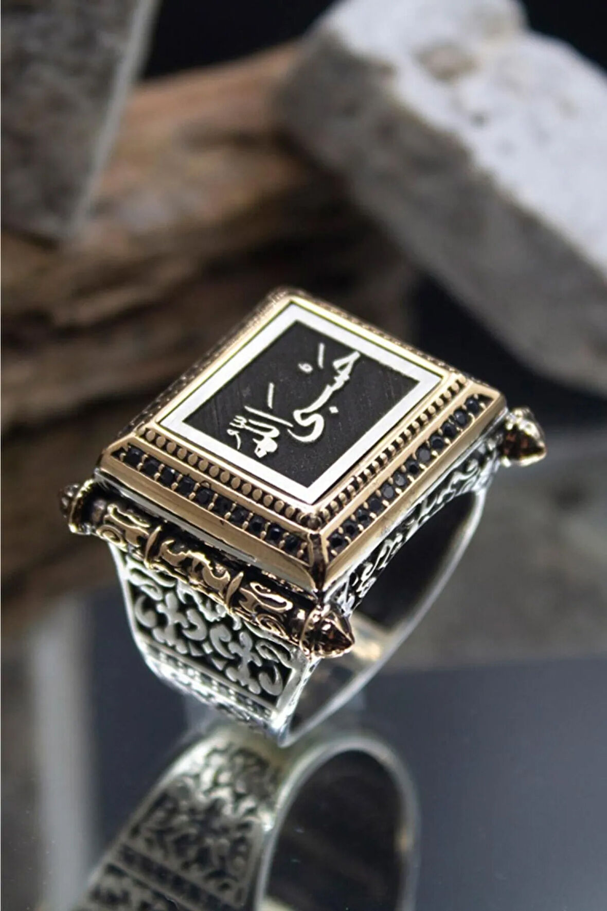 Hasbiallah Model 2 Yazılı 925 Ayar Gümüş Erkek Yüzük