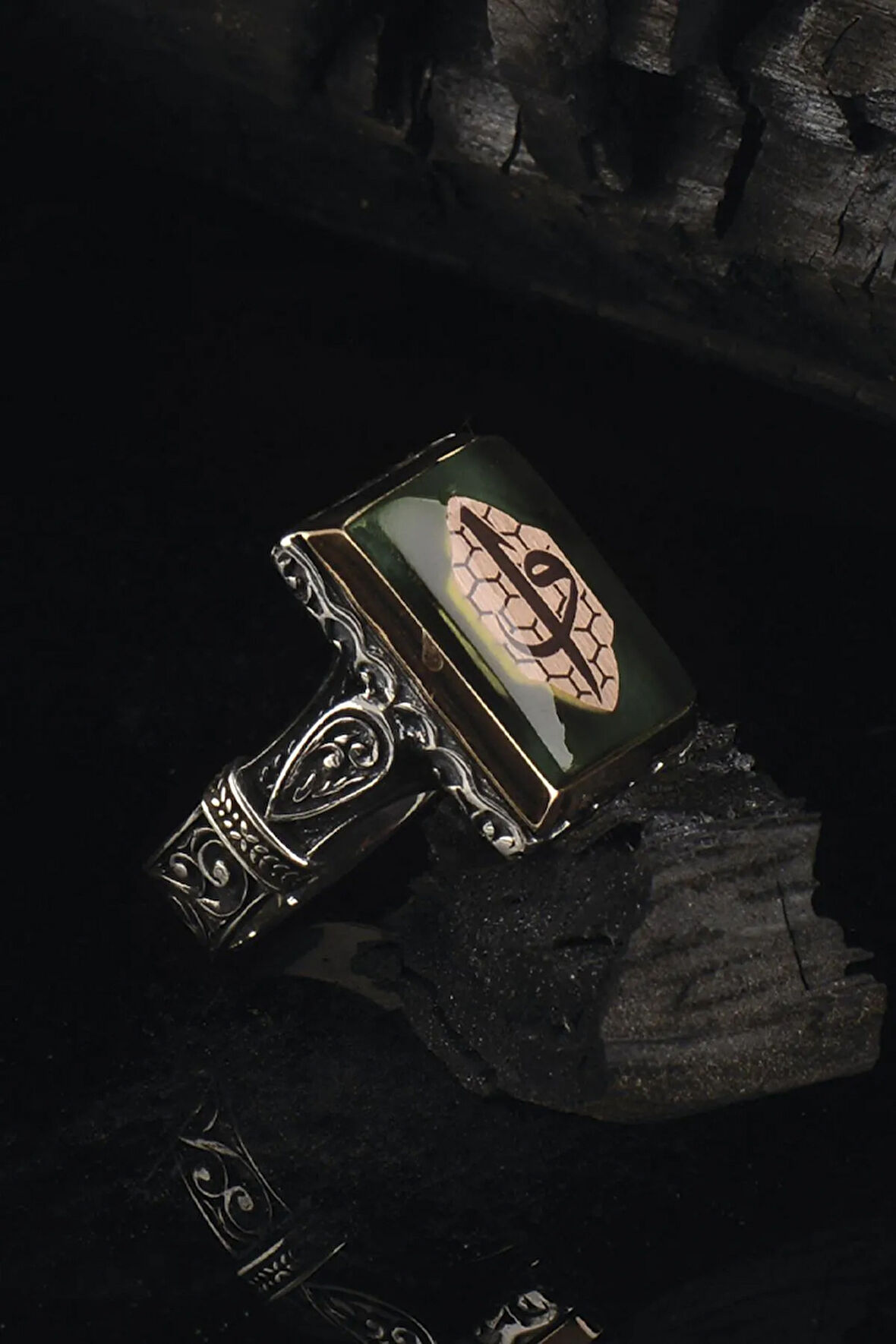 Elif Yazılı Kare Model Gümüş Erkek Yüzük Gyzelıfyzlı-gms