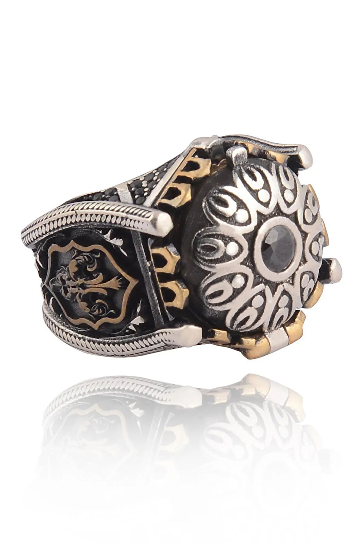 Kubbe Detaylı Yanları Işlemeli Içi Açılabile Erkek 925 Ayar Gümüş Yüzük Gyztaskubbe-gms