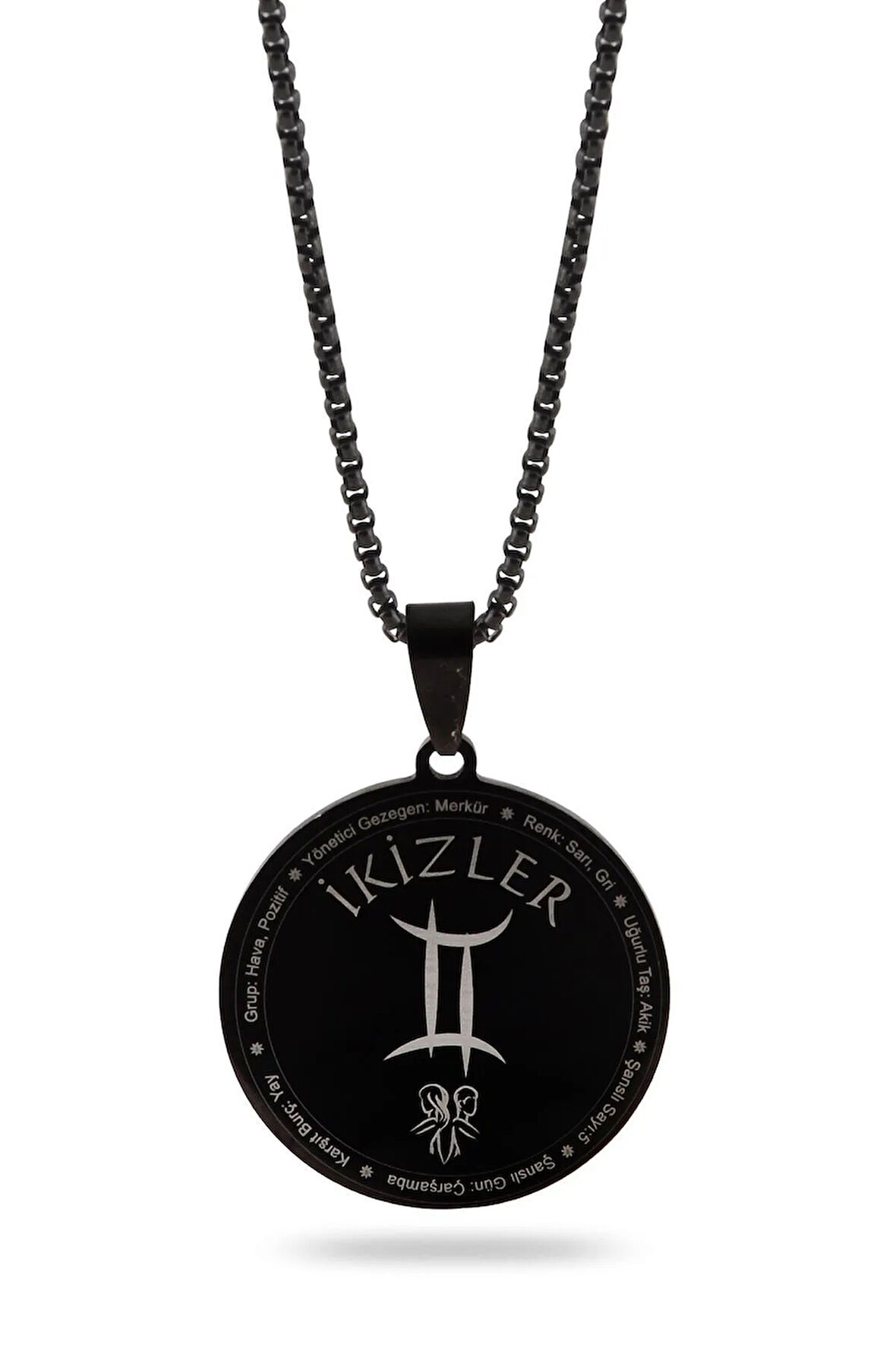 Ikizler Burcu Kolyesi Kadın Erkek Çelik Kolye Siyah Polo Zincir Cklıkzlerbr-syh