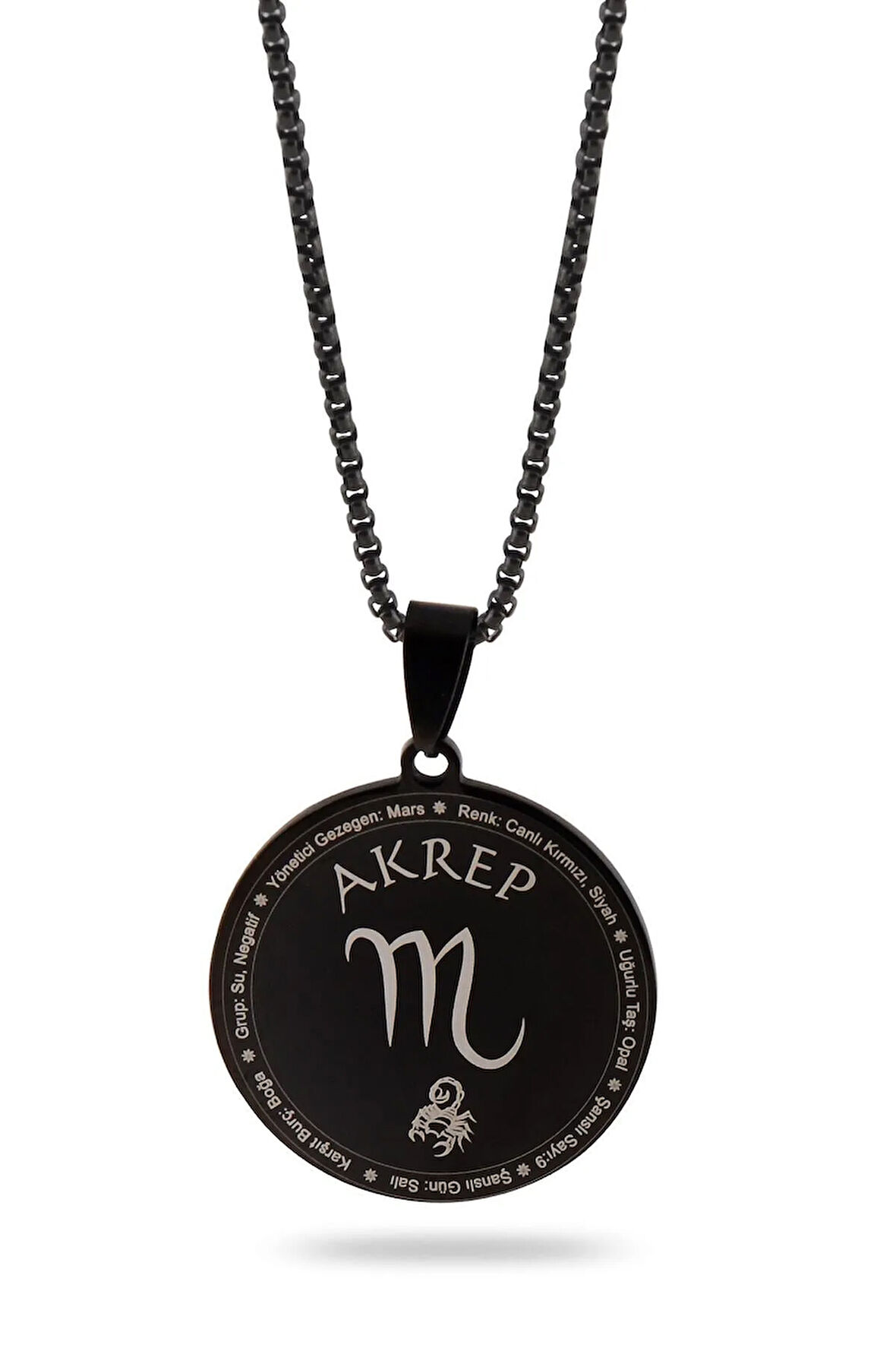 Unisex Akrep Burcu Kolyesi   Çelik Kolye Siyah Polo Zincir Cklakrpburc-syh
