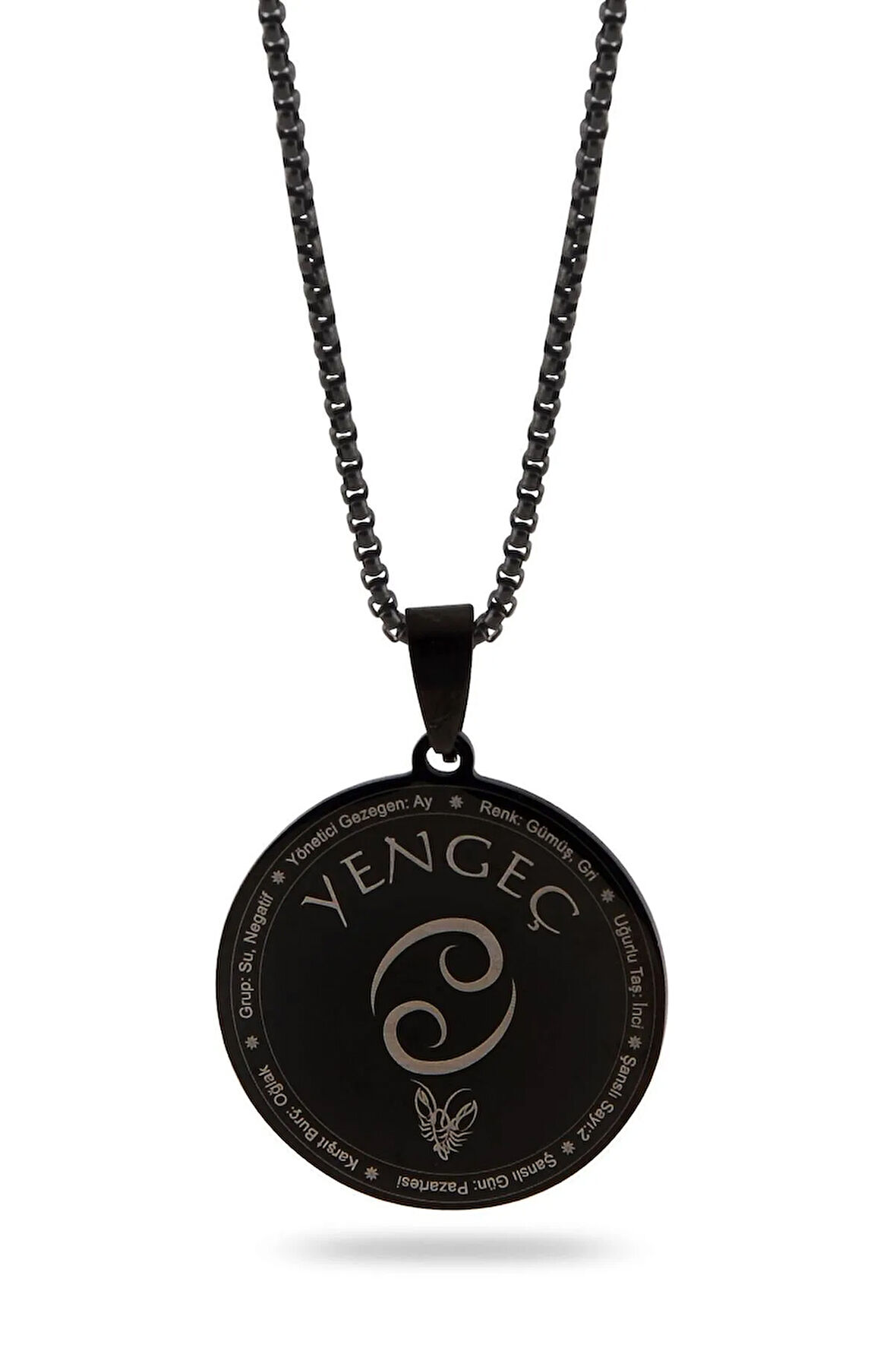 Yengeç Burcu Kolyesi Kadın Erkek Çelik Kolye Siyah Polo Zincir Cklyengcbrc-syh