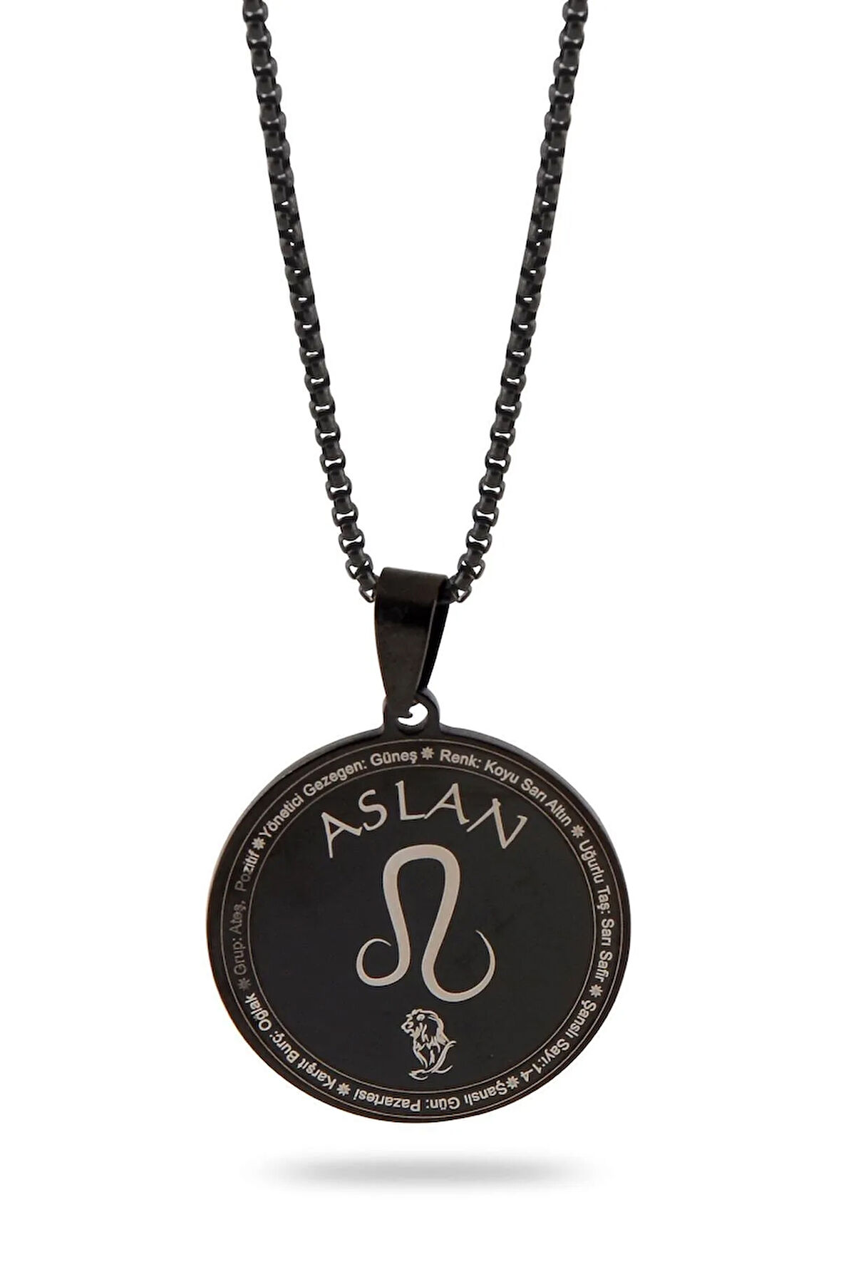 Aslan Burcu Kolyesi Kadın Erkek Çelik Kolye Siyah Polo Zincir Cklaslanbu2-syh