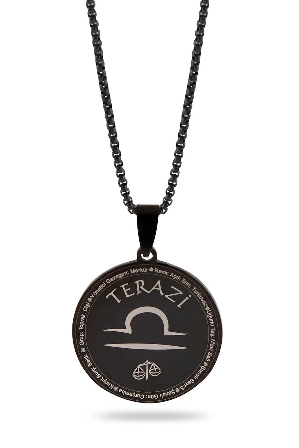 Terazi Burcu Kolyesi Kadın Erkek Çelik Kolye Siyah Polo Zincir Cklterazbrc-syh