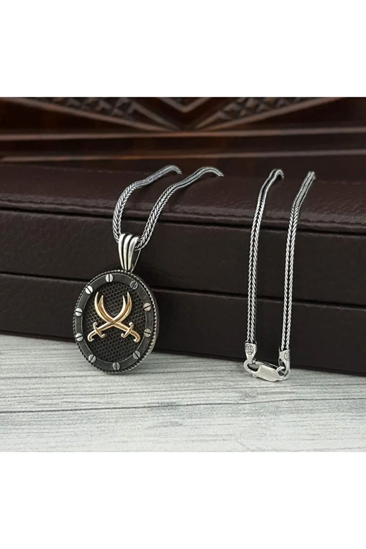 Çift Zülfikarlı Oval Model Gümüş Erkek Kolye