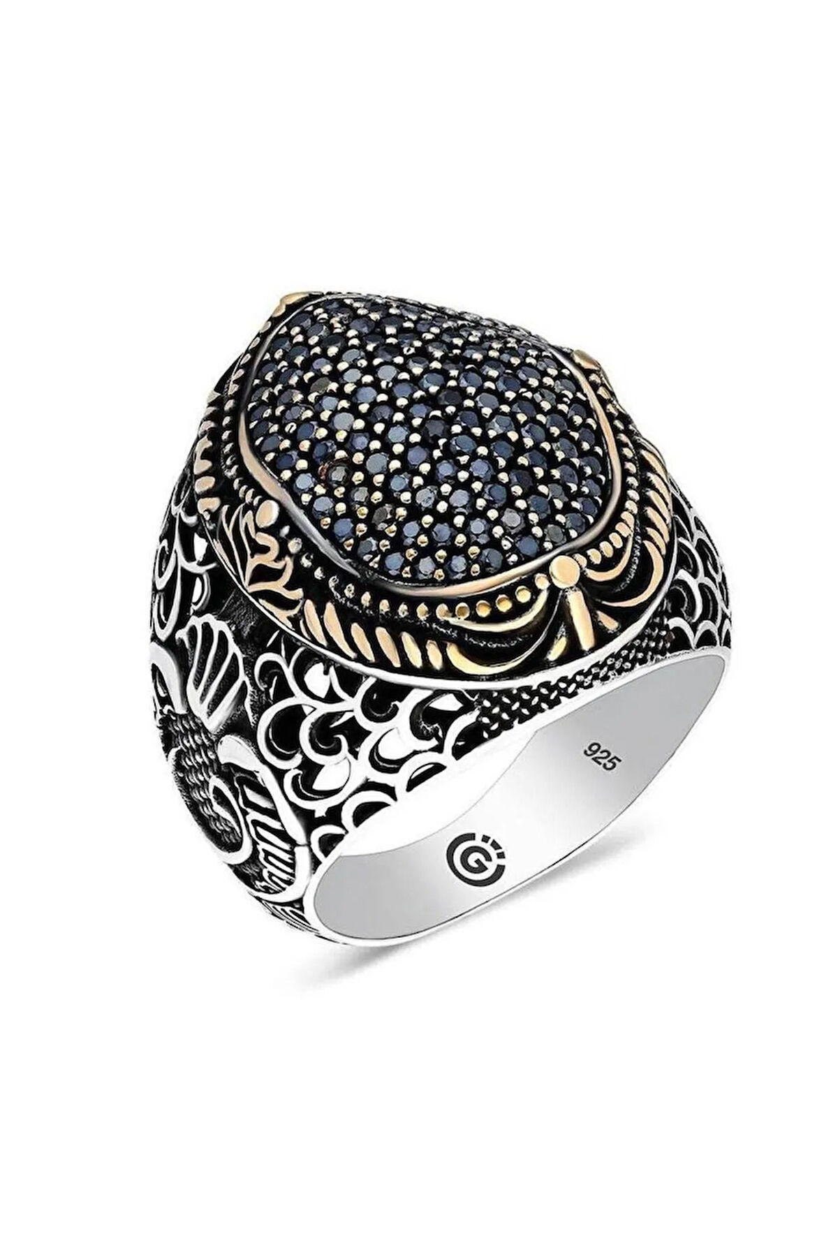 Faraba Siyah Zirkon Taşlı Yanı Vav Özel Seri Erkek Gümüş Yüzük